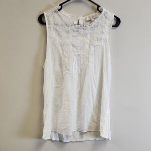 LOFT White Embroidered Sleeveless Blouse